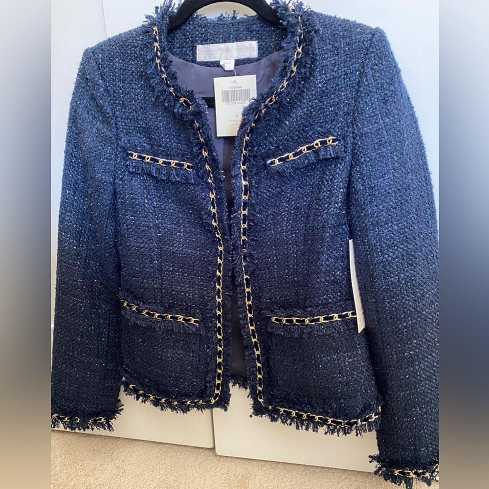 Boston Proper Blue Parisian Tweed Jacket, Sz 6. NWT, Sold Out Online.